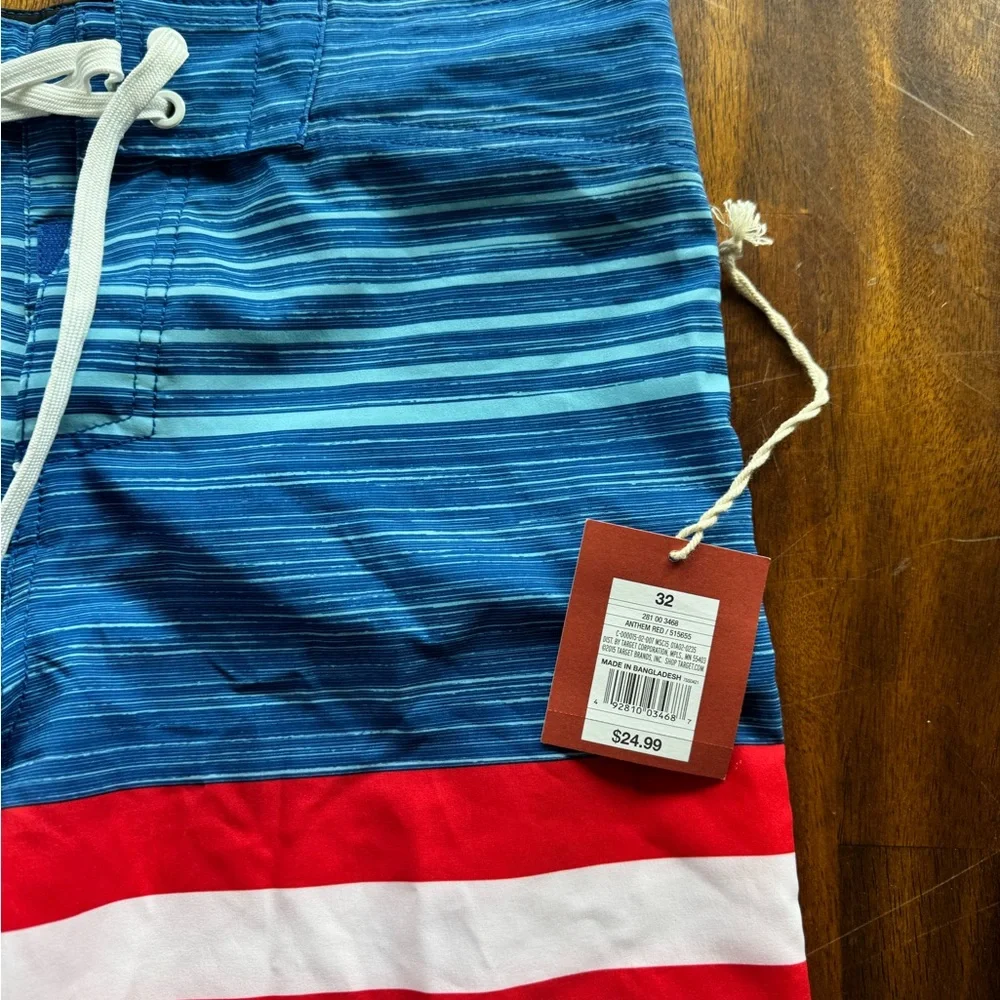 Men's Blue & Red Stripe Swim Trunks Mossimo size 32